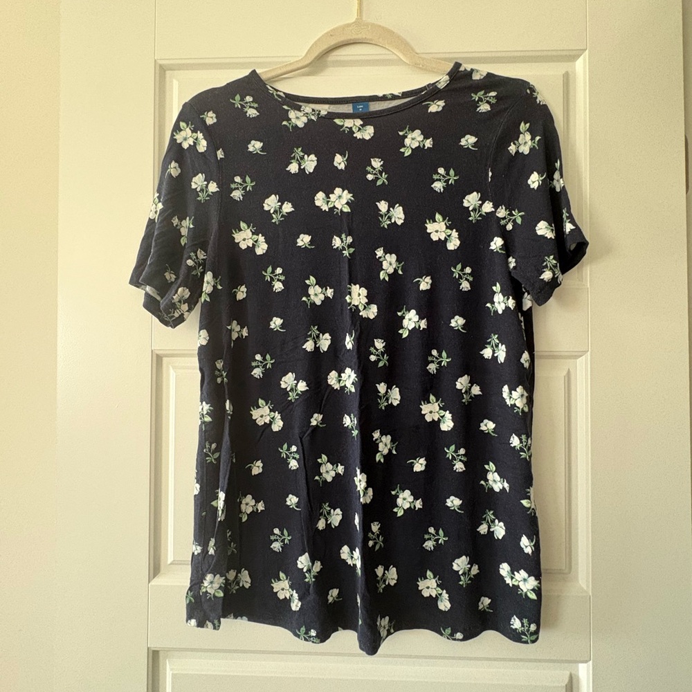 Old Navy Navy Floral Short Sleeve Tee